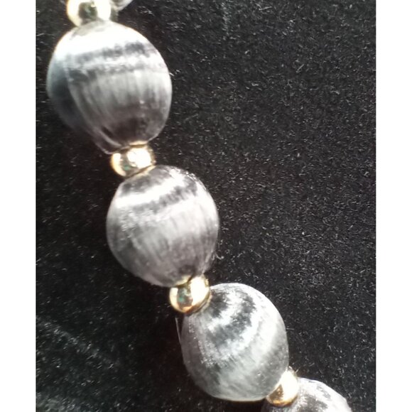 Gray Satin Silk Thread Beaded Necklace Vintage 1980s Korea 29 In Fashion Jewelry - Picture 6 of 14